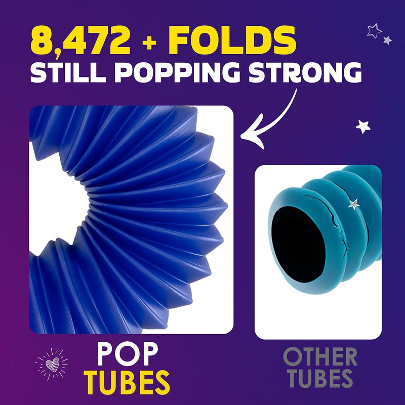 Nutty Toys Pop Tubes - Large 4-Pack Sensory Toys - Creative STEM Learning for Kids & Toddlers - Connect & Pop! Top ADHD Autism Fidget 2026, Best Boy & Girl Christmas Stocking Stuffers Gifts Idea