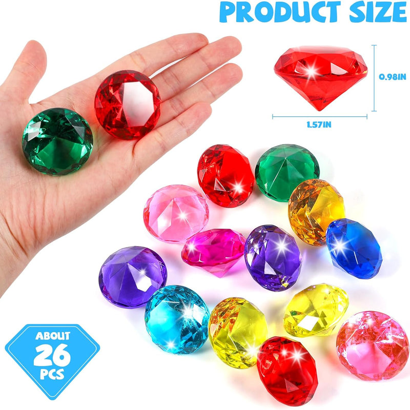Large Gems Fake Plastic Gemstones Diamond Diving Toys for Kids Girls Princess Pirate Mermaid