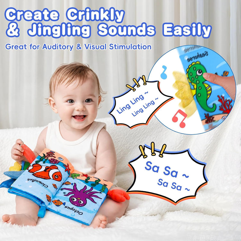 2PCS Baby Books Toys 0-6 Months Infant Tummy Time Sensory Travel Toys | 3 4 5 6 Month Crinkle Touch Feel Busy Soft Book for Babies 0-3-6-12 Month Newborn Essentials Must Haves Boy Girl Shower Gifts