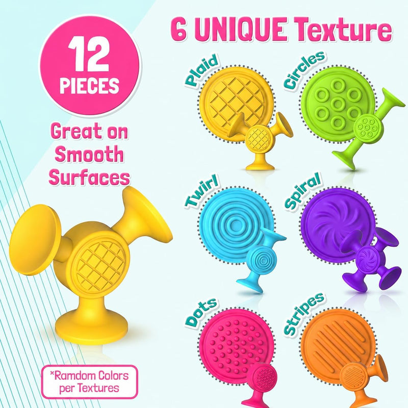Toddlers Suction Cup Bath Toys: 12 Pcs Sensory Suction Bath Toys for Toddler, Kids Suction Fidget Toys Suction Cup Toys for Windows Travel