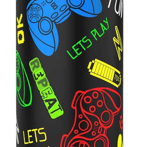 Boys Game Water Bottle for School，Kids 18 oz Insulated Stainless Steel Cup with Straw, Double-Wall Vacuum Leakproof