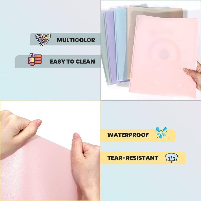 GNL Plastic Folders with Pockets and Prong, Pack of 5, Muted Pastel Colors, Heavy Duty 2 Pocket File Folders Letter Size, Folders with Prongs for School, Home, and Office