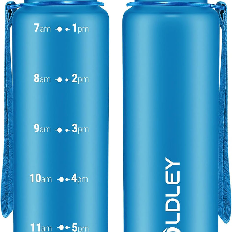 OLDLEY 32 oz Water Bottle, Motivational Water Bottle with Time Marker, Sports Water Bottle With Strap, Leakproof & BPA Free Large Water Bottles for School, Gym, Travel, Outdoor, Tritan, Transparent