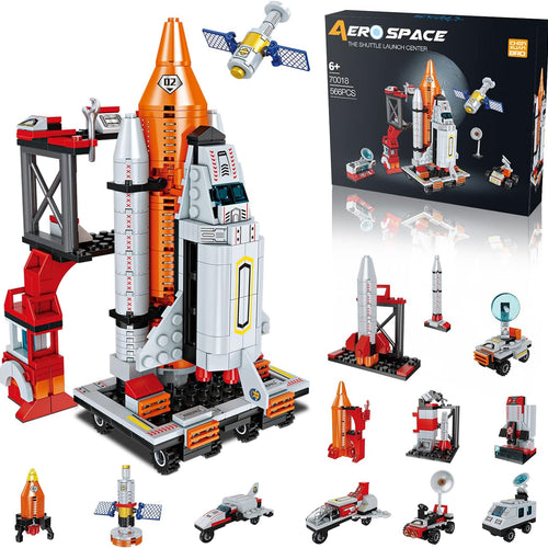 Space Exploration Shuttle Toys for 6 7 8 9 10 11 12 Year Old Boys 12-in-1 STEM Aerospace Building Kit Toy with Heavy Transport Rocket and Launcher Best Gifts for 6-12 Year Old Boys (566 PCS)