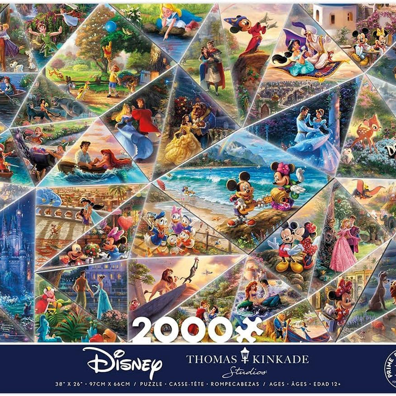 Buffalo Games Thomas Kinkade Disney Collage Jigsaw Puzzle, a 2000-Piece Premium Art Collection for Adults, Showcasing Immersive Disney Scenes and Proudly Made in the USA for an Enchanting Puzzling Experience.