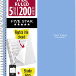 Five Star Spiral Notebook + Study App, 5 Subject, Wide Ruled Paper, 8" x 10-1/2", 200 Sheets, Fights Ink Bleed, Water Resistant Cover, Tidewater Blue (73196)