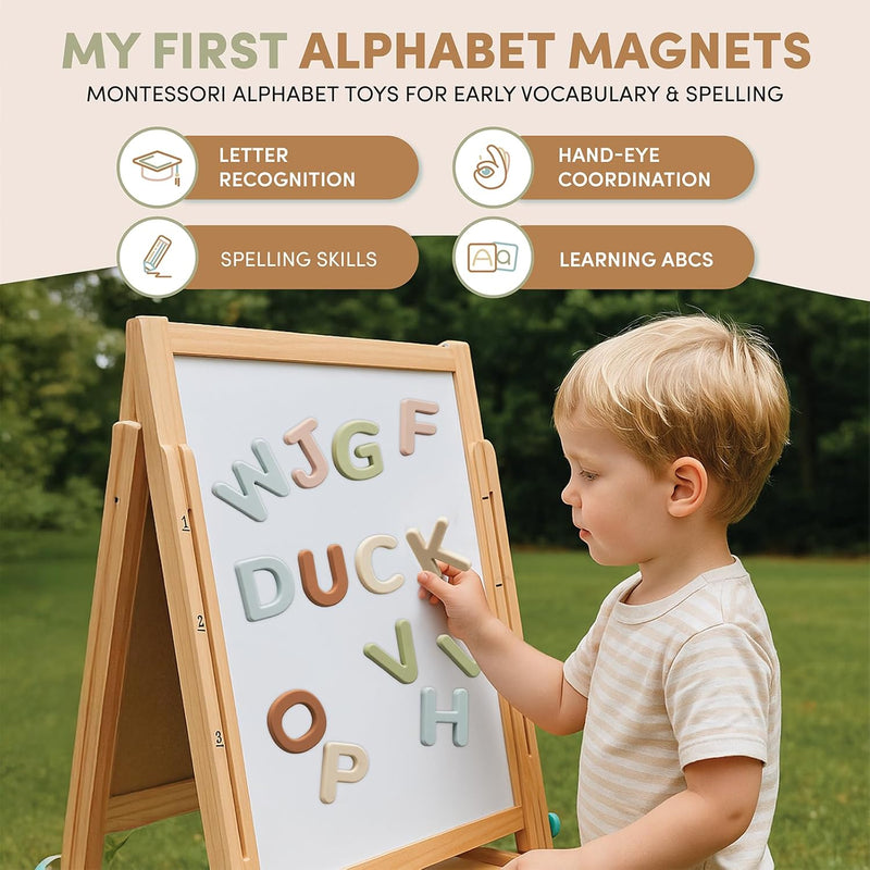 JoyCat Silicone Alphabet Magnetic Letters, 26 uppercase ABC fridge magnets for 3+ preschool learning, muted color set