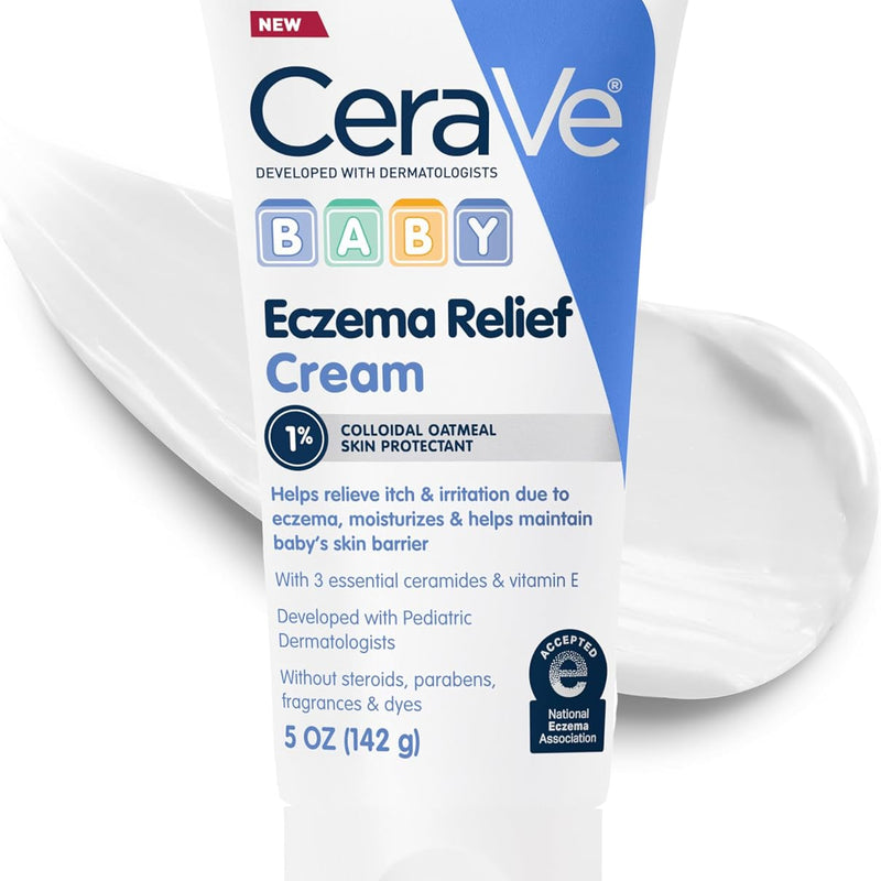 CeraVe Baby Eczema Relief Cream with 1% Colloidal Oatmeal & Vitamin E, 5oz | Baby Eczema Cream with Ceramides Helps Soothe and Calm Itchy Skin, Fragrance-Free, Developed with Pediatric Dermatologist
