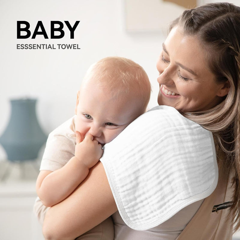 Burp Cloths Large, Muslin Burp Cloths for Baby, Extra Absorbent and Soft, 6 Layers 20 by 10 Inches 100% Cotton (White Large 4 Pack)