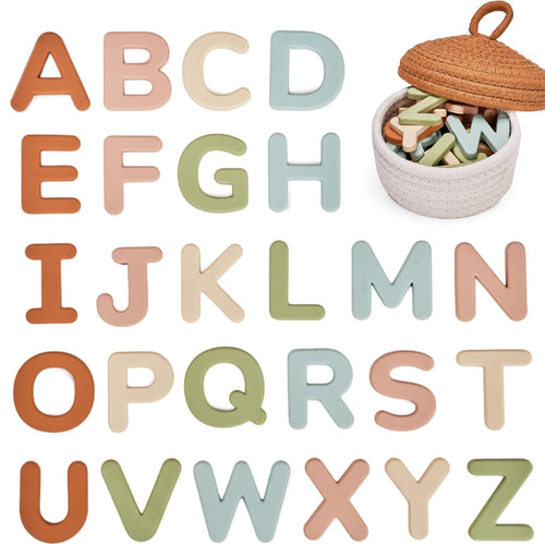 JoyCat Silicone Alphabet Magnetic Letters, 26 uppercase ABC fridge magnets for 3+ preschool learning, muted color set