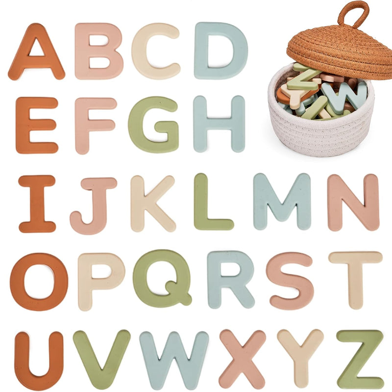 JoyCat Silicone Alphabet Magnetic Letters, 26 uppercase ABC fridge magnets for 3+ preschool learning, muted color set