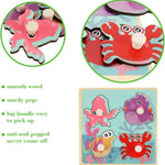 4-piece Wooden Peg Puzzles for Toddlers, Farm Dinosaur Fruit Marine Animals Preschool Learning Toys