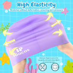 Kids Swim Cap for Girls Boys, 2 Size Silicone Swimming Cap for Long Hair, Waterproof Swim Hats for Toddlers Children Teens to Keep Hair Dry