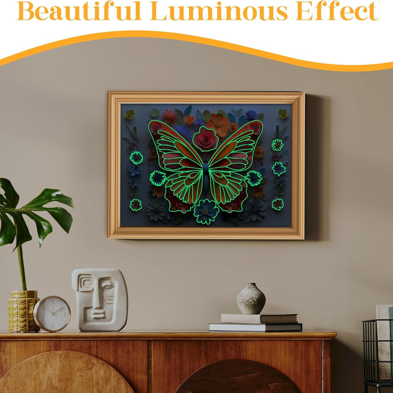 Challenging 1000 Piece Jigsaw Puzzle for Adults, Noctilucous Butterfly & Flower Art Design, Premium Click-Fit Pieces with Anti-Glare Coating, 3D Wall Decor, 27.5x19.6 Inch Dimensions.