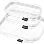 YQBRAO Clear Hard Shell Organizer Cases, 3-Pack, White | Rigid 1.2 mm clear PET organizers with multi-size design for travel, home storage, and everyday essentials.