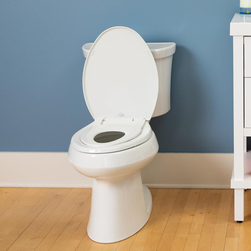 Little2Big Toilet Seat with Built-In Toddler Potty Training Seat, Slow Close, Easy to Install, Made in USA, ELONGATED, White