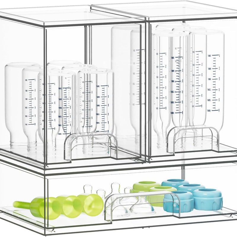 SpaceAid Bottle Storage Organizer Baby - Acrylic Bottles Station Organizer Container, Stackable Clear Drawers for Countertop, Vanity, Bathroom, Cabinet, Pantry Organization, 5 Pack, 2S2M1L, 15.4"H