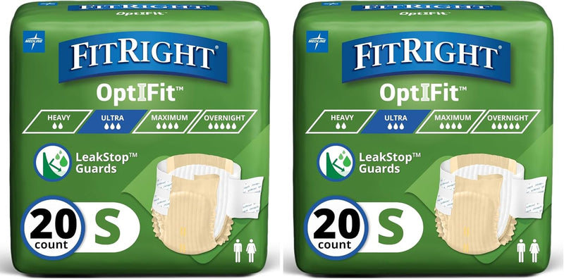 FitRight Ultra Adult Diapers, Disposable Incontinence Briefs, Leak-Proof Diaper, Absorbent Briefs For Men and Women, Maximum Protection, Medium, 32 – 44 in, 20 briefs per bag