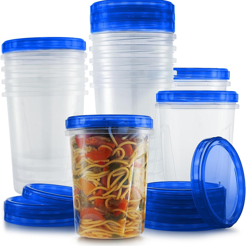 Tafura Freezer Storage Containers, 10 Pack, 32 Oz Leakproof BPA-Free Lids | Twist-top screw-on closures help prevent spills during storage, transport, and meal prep.