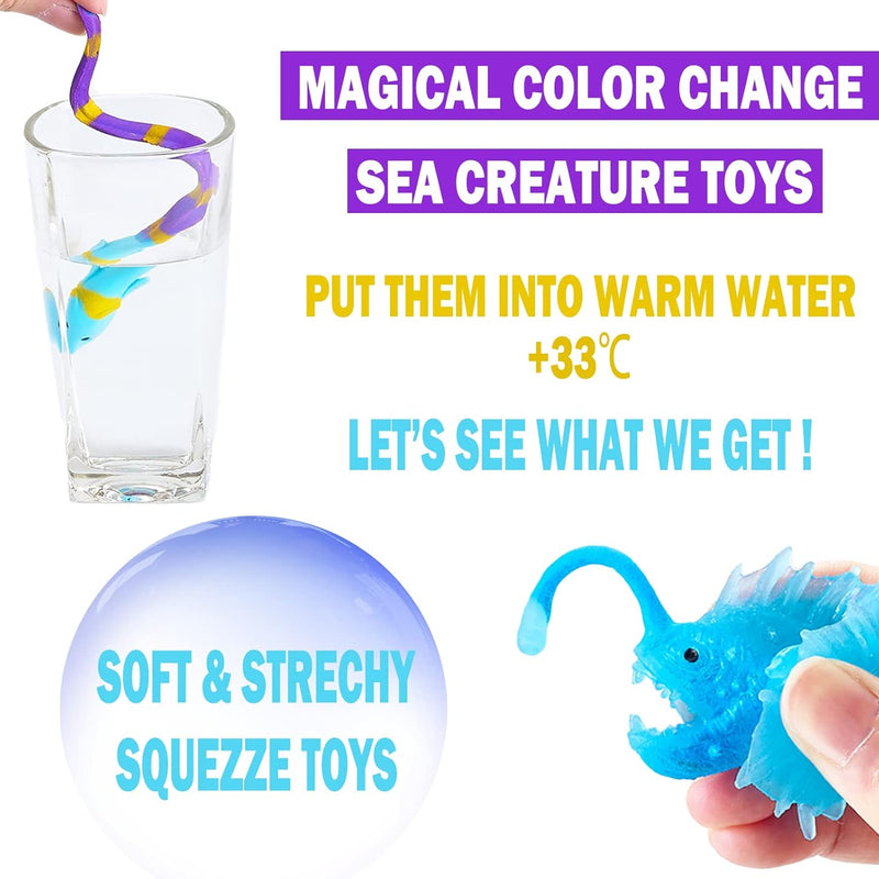 Color Changing No Hole Bath Toys with 2 Glow in The Dark Toys & Bath Book | Bath Toys for Kids Toddlers, Color Changing Squishy Sea Animal Bathtub Toys, Water Table Toys Sea Creatures Fish Toys