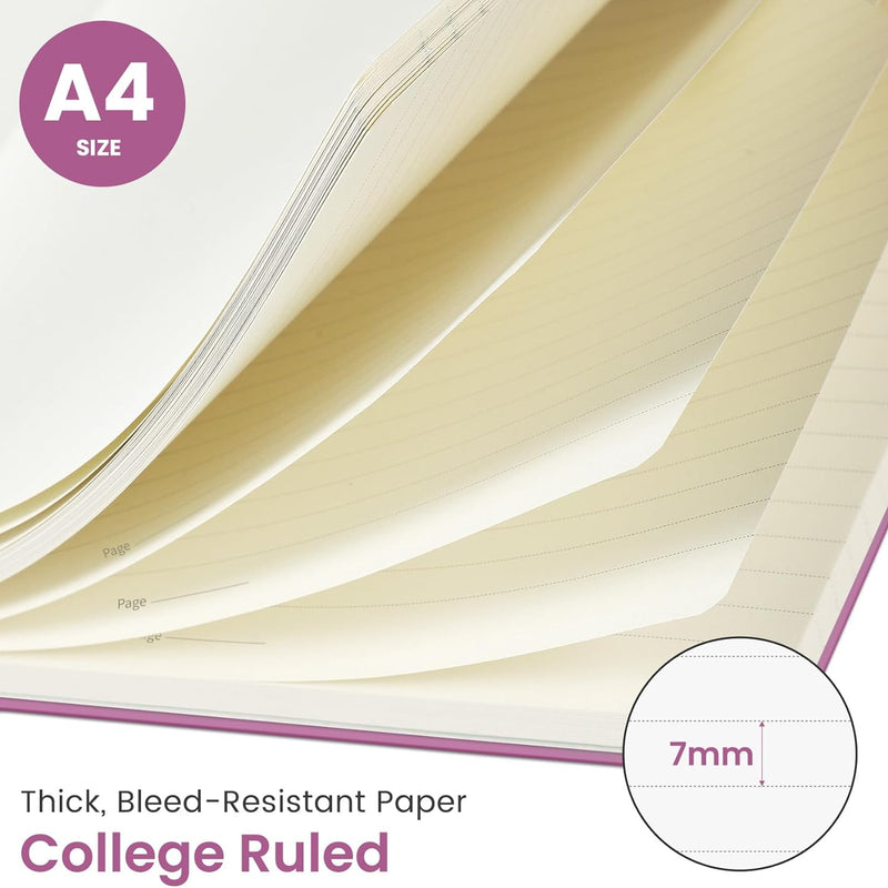 Taja Spiral Lined Notebook, 8.5"x11" Notebooks for Work, Large A4 Journal for Women & Men, College Ruled Journaling Notebook for Writing, Plastic Cover Spiral Journal, Purple
