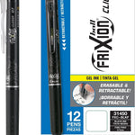Pilot, FriXion Clicker Erasable Gel Pens, Fine Point Pens 0.7 mm, Pack of 12, Black