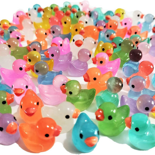 Cidinge 60 Pcs Mini Resin Ducks Luminous Tiny Ducks Miniature Duck Glow in The Dark for DIY Garden Dollhouse Duck Accessories Micro Landscape Aquarium Party Decor