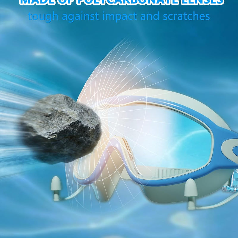 Swim Goggles for Kids 3-15 with Earplugs Large Frame Anti-Fog/UV Swimming Goggles for Boys Girls Toddler 2PCS