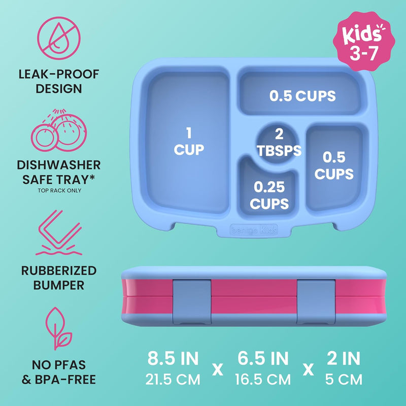 Bentgo Kids Prints Leak-Proof, 5-Compartment Bento-Style Kids Lunch Box - Ideal Portion Sizes for Ages 3-7, Durable, Drop-Proof, Dishwasher Safe, & PFAS & BPA-Free Materials (Rainbows & Butterflies)