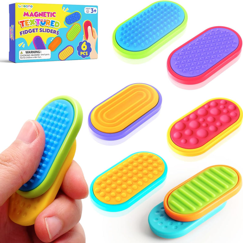 Sensory Fidget Magnet Toys for Kids: Silicone Magnetic Sliders Stress Fidgets for Autism, Stress Small Texture Fidget Toys for Classroom Prizes, Adults Office Desk / Portable Travel Must Haves, Gifts