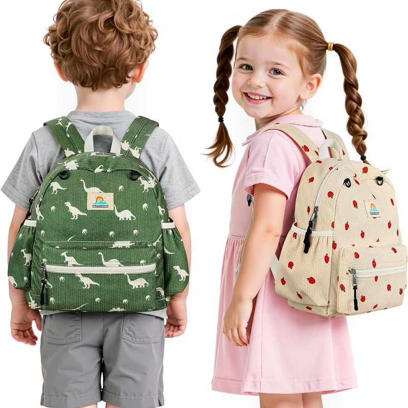 STEAMEDBUN Corduroy Toddler Backpack for Boys 2-4: Kids backpack for Boys Girls - 12 inch Preschool Kindergarten Backpacks - Dinosaur