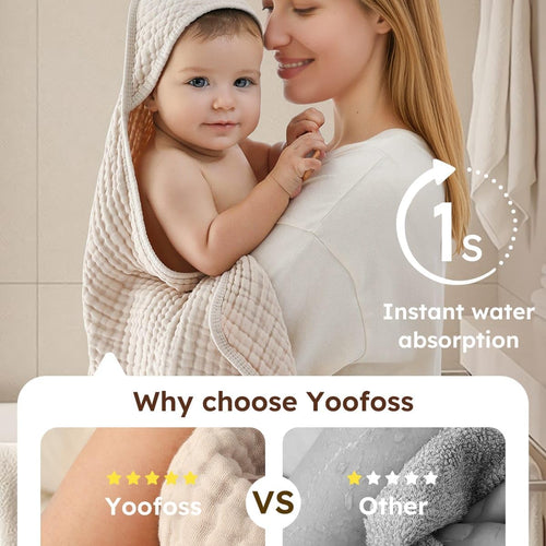 Yoofoss Hooded Baby Towels for Newborn 2 Pack 100% Muslin Organic Cotton Baby Bath Towel with Hood for Babies, Infant, Toddler and Kids, 32x32Inch, Soft and Absorbent Newborn Essential, Beige&Coffee