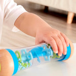 Hape Beaded Raindrops | Mini Wooden Musical Shake & Rattle Rainmaker Toy, Blue, Model Number: E0328B