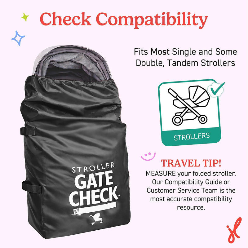 J.L. Childress Gate Check Travel Bag for Single & Double Strollers, Black | AirTag compatible Gate Check Bag keeps strollers clean, protected & easy to identify when airport gate checking
