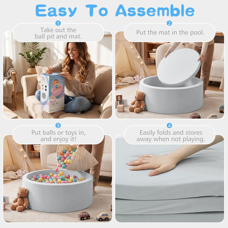 SHJADE Foam Ball Pit, 35.4"x 11.8" Ball Pits for Toddlers-Grey | Soft Memory Sponge Round Playpen Ball Pool for Kids, Ideal Gift for Babies, Indoor and Outdoor Game, Balls not Included