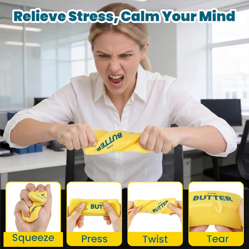 Butter Squishy Slow Rising Squeeze Toy, Soft Stretchy Butter Stick Squishies, Sensory Fidget Toy for Stress & Anxiety Relief, Desk Decor, Party Favor Birthday Gift for Teens & Adults (Yellow)