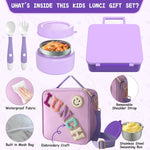 Aimsnk Lunch Box Kids, Bento Lunch Box for Kids with Thermo 8oz Food Jar, Leak Proof Hot Lunch Containers with 4 Compartment, Bento Box for Kid Toddler Insulated Lunch Bags for School (Purple)