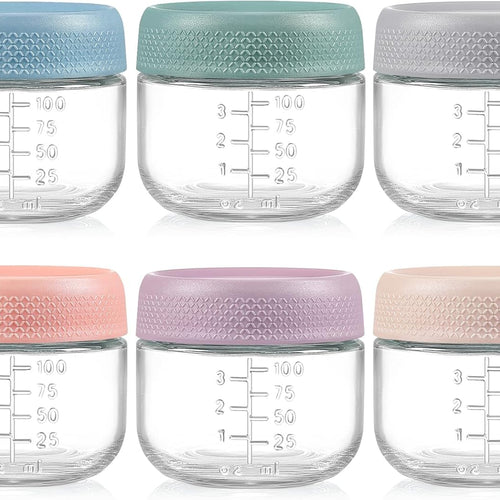 NETANY 6 Pack 4 oz Glass Baby jars with Airtight Lids, Glass Baby Food Storage Containers,Overnight Oats Containers with Lids | Microwave, Dishwasher & Freezer Safe | Includes 10 Labels