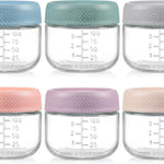 NETANY 6 Pack 4 oz Glass Baby jars with Airtight Lids, Glass Baby Food Storage Containers,Overnight Oats Containers with Lids | Microwave, Dishwasher & Freezer Safe | Includes 10 Labels