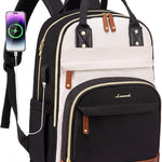 LOVEVOOK Laptop Backpack Women with Giant Tumbler Holder,15.6 inch Waterproof Work Travel Backpack Computer Laptop Bag,Cute College Nurse Teacher Backpack Purse,Gifts for Women & Men,Beige-Black-Brown