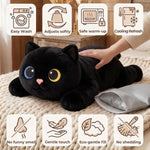 Mewaii Weighted Stuffed Animals 5 lbs Adjustable, Heated & Coolable 23 Inch Plush for Realistic Hug, Microwavable Removable Inner Pad, Cat Gifts for Adults & Kids (Black)
