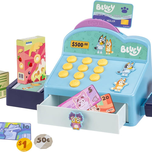 Bluey Cash Register Playset with Scanner, Toy Credit Card, and Dollar Bucks for Kids, Ages 3+