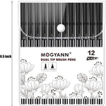 Drawing Pens, 12 Pack Dual Brush Pens Black Markers for Art Drawing Sketching