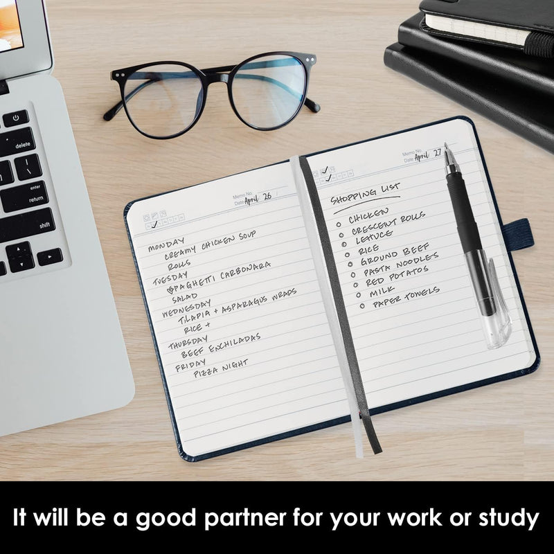 NIRMIRO (3 Pack) Pocket Notebook Small Journal with Pen, 3.7" x 5.7", A6 Mini Notebook for Women Men Work Writing, Hardcover Small Pocket Notepad with 100Gsm Premium Thick Lined Paper, Black Leather