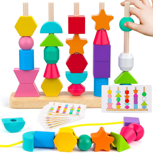Montessori Wooden Beads Sequencing Toy Set for Preschool Learning and STEM Development