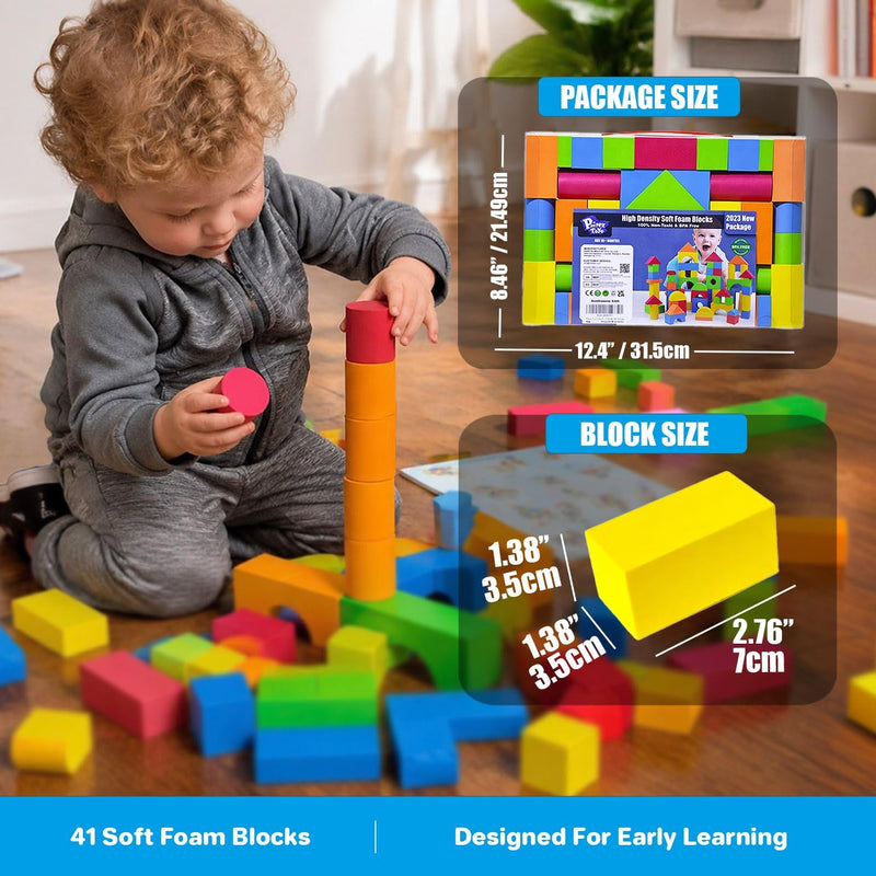 Pairez Toys Foam Building Blocks for Toddlers 2-4, 41 Pieces EVA Soft Stacking Blocks, Baby Bath Foam Toy Set, Early Learning Construction Toys & Gifts for Kids, Boys & Girls 18+ Months