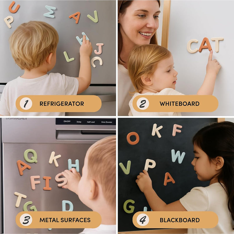 JoyCat Silicone Alphabet Magnetic Letters, 26 uppercase ABC fridge magnets for 3+ preschool learning, muted color set