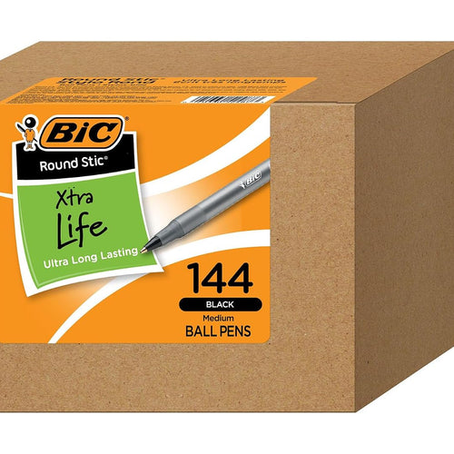 BIC Round Stic Xtra Life Ballpoint Pen, Ultra Long Lasting and Consistent Performance, 144-Count in Black Ink