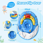 LAYCOL Baby Pool Float with Canopy UPF50+, 120°Adjustable Sun Protection and Anti-Tip Safety Seat, Inflatable Toddler Floaties Infant Pool Float with Animal Pool Toys, Baby Beach Essentials for 6-36M