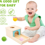 adenas montessori wooden toy for 6-12 month baby 3 balls with tray, object permanence box for toddler kid 1-2 year old preschool gift
